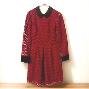 Jill Jill Stuart Red Lace Dress Black Trim Women Size 6 Party Fitted Floral NWT